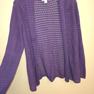 CJ Banks Purple Open-Knit Cardigan